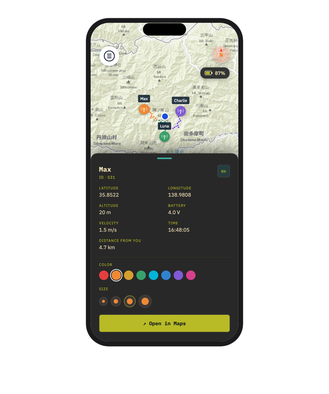 Loko GPS Tracker App - Zoomed Map Detail